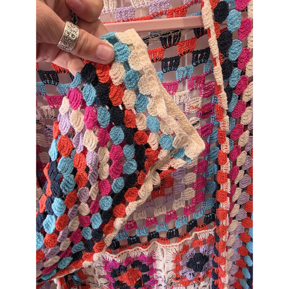 POL Crochet Colorful Granny Square Duster Cardigan Boho Long OS NWOT CottageCore - Picture 5 of 5